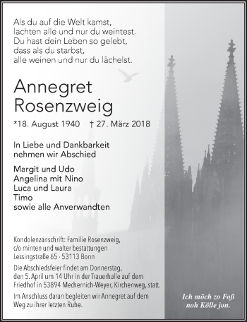 Anzeige von Annegret Rosenzweig von  Blickpunkt Euskirchen 