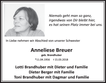 Anzeige von Anneliese Breuer von  Sonntags-Post 