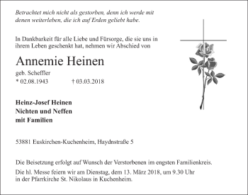 Anzeige von Annemie Heinen von  Blickpunkt Euskirchen 