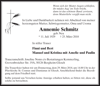 Anzeige von Annemie Schmitz von  Werbepost 