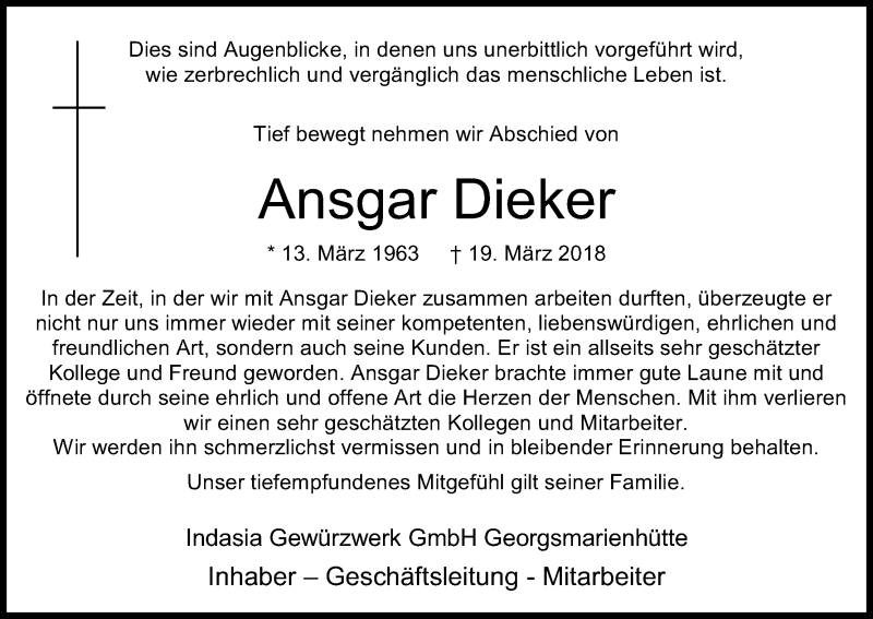  Traueranzeige für Ansgar Dieker vom 24.03.2018 aus Kölner Stadt-Anzeiger / Kölnische Rundschau / Express