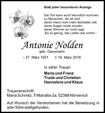 Anzeige von Antonie Nolden von Kölner Stadt-Anzeiger / Kölnische Rundschau / Express