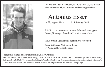 Anzeige von Antonius Esser von  Bergisches Handelsblatt 