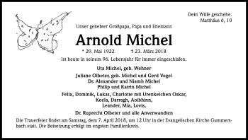 Anzeige von Arnold Michel von Kölner Stadt-Anzeiger / Kölnische Rundschau / Express