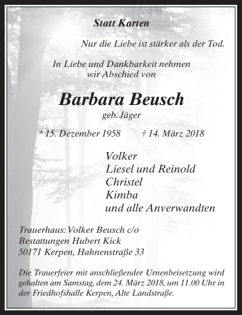 Anzeige von Barbara Beusch von  Werbepost 