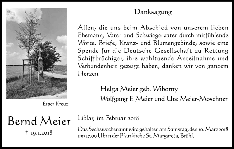  Traueranzeige für Bernd Meier vom 03.03.2018 aus Kölner Stadt-Anzeiger / Kölnische Rundschau / Express
