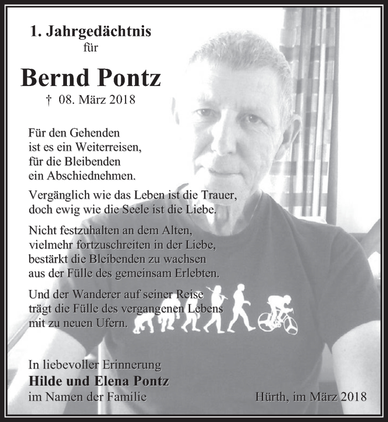  Traueranzeige für Bernd Pontz vom 07.03.2018 aus  Wochenende 