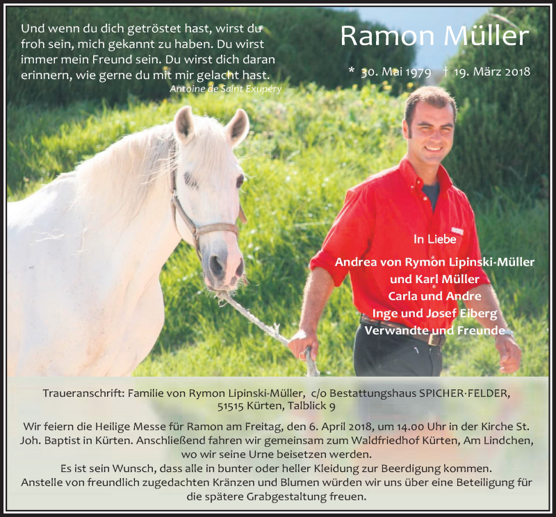  Traueranzeige für Ramon Müller vom 28.03.2018 aus  Bergisches Handelsblatt 