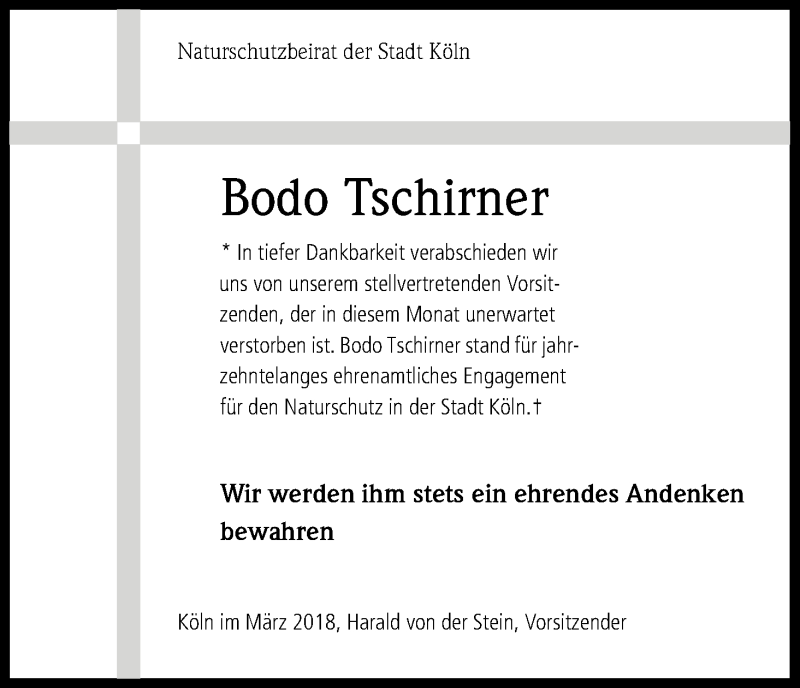  Traueranzeige für Bodo Tschirner vom 24.03.2018 aus Kölner Stadt-Anzeiger / Kölnische Rundschau / Express