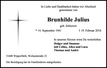 Anzeige von Brunhilde Julius von Kölner Stadt-Anzeiger / Kölnische Rundschau / Express