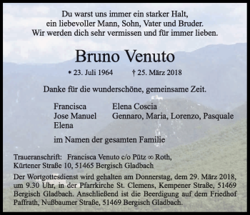 Anzeige von Bruno Venuto von Kölner Stadt-Anzeiger / Kölnische Rundschau / Express