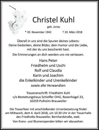 Anzeige von Christel Kuhl von  Sonntags-Post 