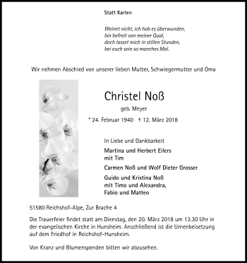 Anzeige von Christel Noß von Kölner Stadt-Anzeiger / Kölnische Rundschau / Express