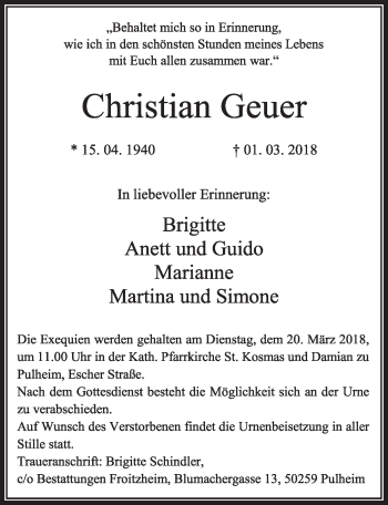 Anzeige von Christian Geuer von  Sonntags-Post 