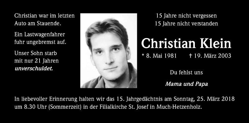  Traueranzeige für Christian Klein vom 19.03.2018 aus Kölner Stadt-Anzeiger / Kölnische Rundschau / Express