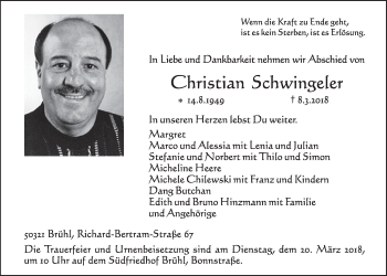 Anzeige von Christian Schwingeler von  Schlossbote/Werbekurier 