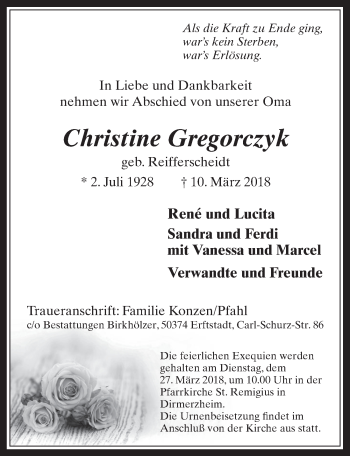 Anzeige von Christine Gregorczyk von  Werbepost 