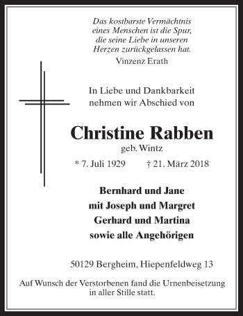 Anzeige von Christine Rabben von  Werbepost 