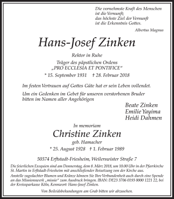 Anzeige von Christine Zinken von  Sonntags-Post 