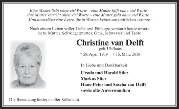Anzeige von Christine van Delft von  Wochenende 