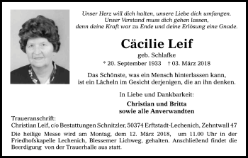 Anzeige von Cäcilie Leif von Kölner Stadt-Anzeiger / Kölnische Rundschau / Express