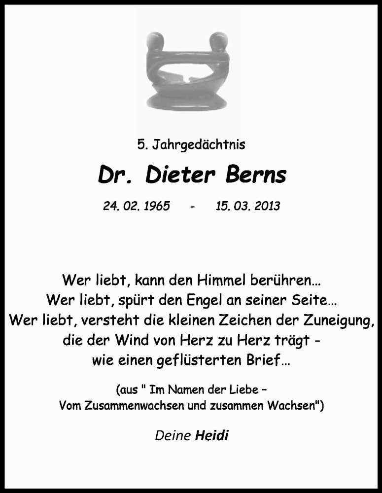  Traueranzeige für Dieter Berns vom 15.03.2018 aus Kölner Stadt-Anzeiger / Kölnische Rundschau / Express