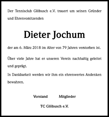 Anzeige von Dieter Jochum von Kölner Stadt-Anzeiger / Kölnische Rundschau / Express