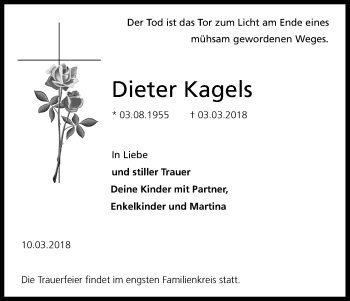Anzeige von Dieter Kagels von Kölner Stadt-Anzeiger / Kölnische Rundschau / Express