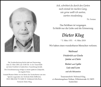 Anzeige von Dieter Klug von  Blickpunkt Euskirchen 