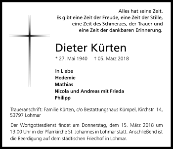 Anzeige von Dieter Kürten von Kölner Stadt-Anzeiger / Kölnische Rundschau / Express