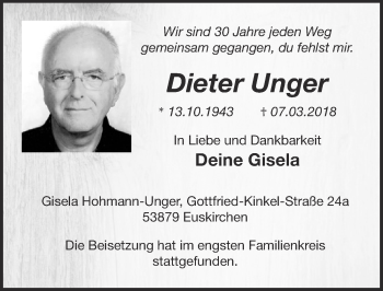 Anzeige von Dieter Unger von  Blickpunkt Euskirchen 