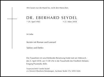 Anzeige von Eberhard Seydel von Kölner Stadt-Anzeiger / Kölnische Rundschau / Express