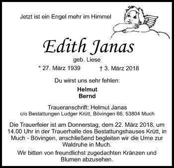 Anzeige von Edith Janas von Kölner Stadt-Anzeiger / Kölnische Rundschau / Express