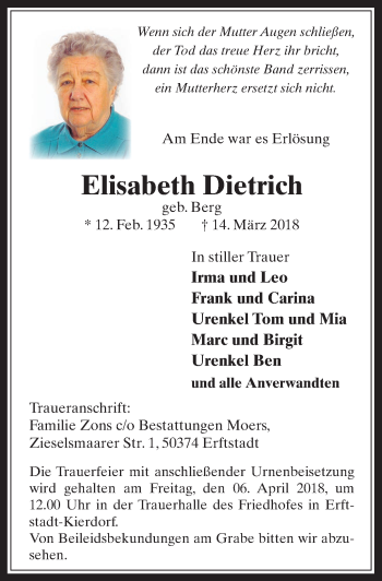 Anzeige von Elisabeth Dietrich von  Werbepost 