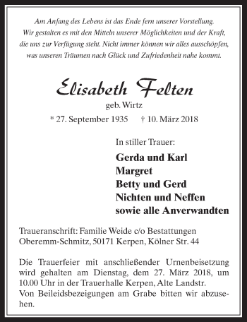 Anzeige von Elisabeth Felten von  Werbepost 