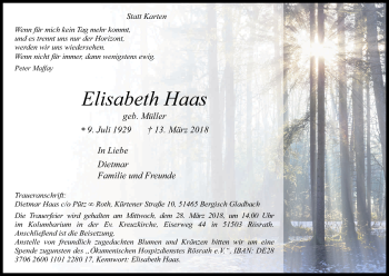Anzeige von Elisabeth Haas von Kölner Stadt-Anzeiger / Kölnische Rundschau / Express