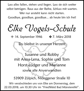 Anzeige von Elke Vogels-Schulz von  Blickpunkt Euskirchen 