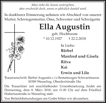 Anzeige von Ella Augustin von  Schlossbote/Werbekurier 