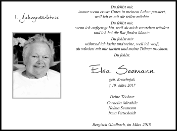 Anzeige von Elsa Seeman von Kölner Stadt-Anzeiger / Kölnische Rundschau / Express