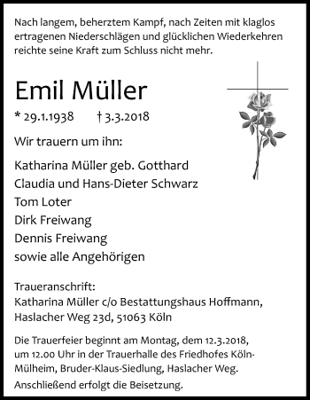 Anzeige von Emil Müller von Kölner Stadt-Anzeiger / Kölnische Rundschau / Express