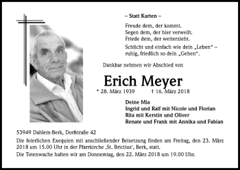 Anzeige von Erich Meyer von Kölner Stadt-Anzeiger / Kölnische Rundschau / Express