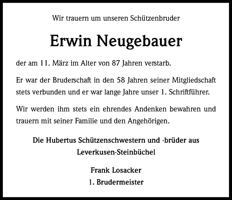  Traueranzeige für Erwin Neugebauer vom 24.03.2018 aus Kölner Stadt-Anzeiger / Kölnische Rundschau / Express