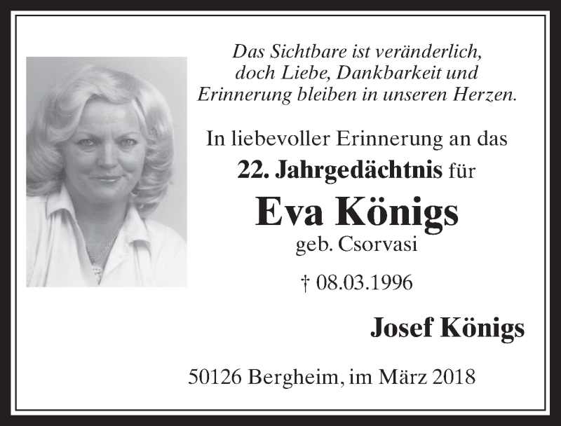  Traueranzeige für Eva Königs vom 07.03.2018 aus  Werbepost 