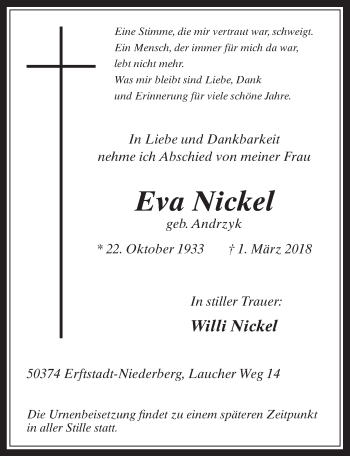 Anzeige von Eva Nickel von  Werbepost 