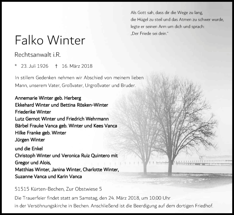  Traueranzeige für Falko Winter vom 21.03.2018 aus Kölner Stadt-Anzeiger / Kölnische Rundschau / Express