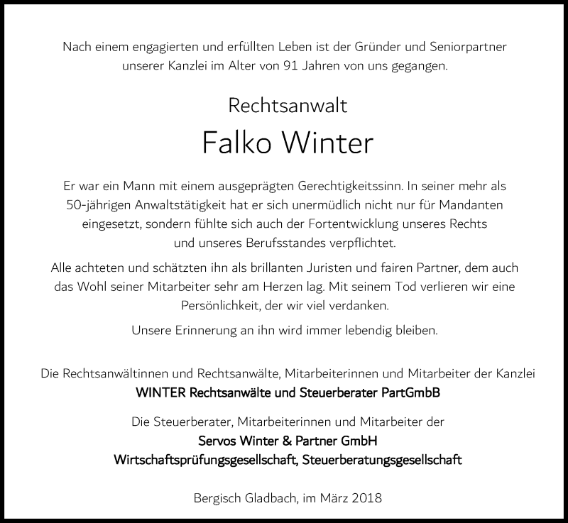  Traueranzeige für Falko Winter vom 21.03.2018 aus Kölner Stadt-Anzeiger / Kölnische Rundschau / Express