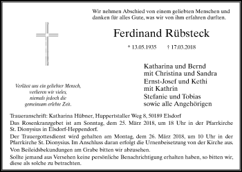 Anzeige von Ferdinand Rübsteck von Kölner Stadt-Anzeiger / Kölnische Rundschau / Express