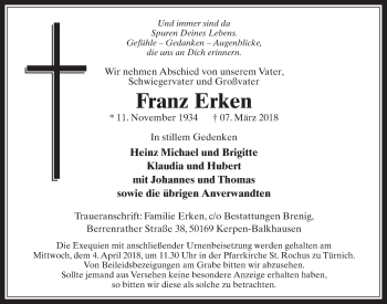 Anzeige von Franz Erken von  Werbepost 