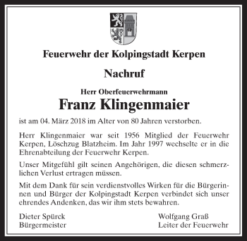 Anzeige von Franz Klingenmaier von  Werbepost 