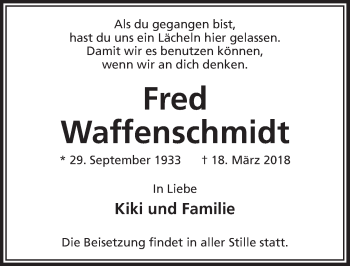 Anzeige von Fred Waffenschmidt von  Anzeigen Echo 